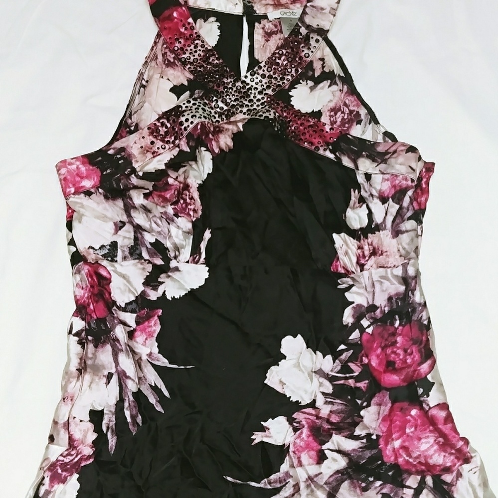 Cache Sz S Floral Print Fitted Silk Blouse